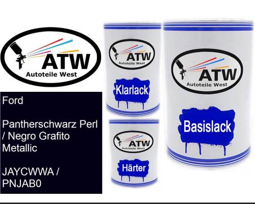 Ford, Pantherschwarz Perl / Negro Grafito Metallic, JAYCWWA / PNJAB0: 500ml Lackdose + 500ml Klarlack + 250ml Härter - Set, von ATW Autoteile West.